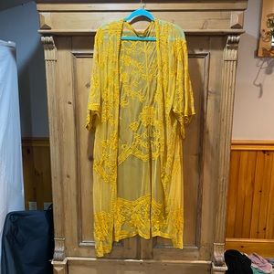 Mustard embroidered mesh duster/cardigan